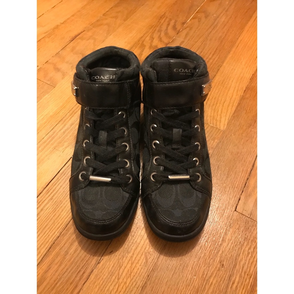 BLACK MID-TOP COACH SNEAKERS- SIZE 7